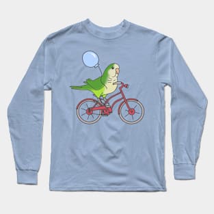 green quaker parrot on a bike Long Sleeve T-Shirt